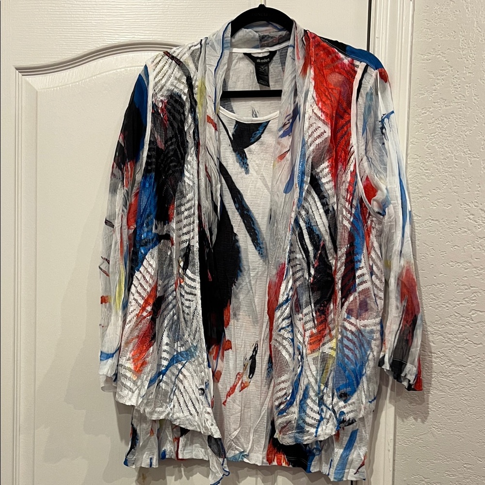 Ali Miles Colorful Blouse with attached Vest